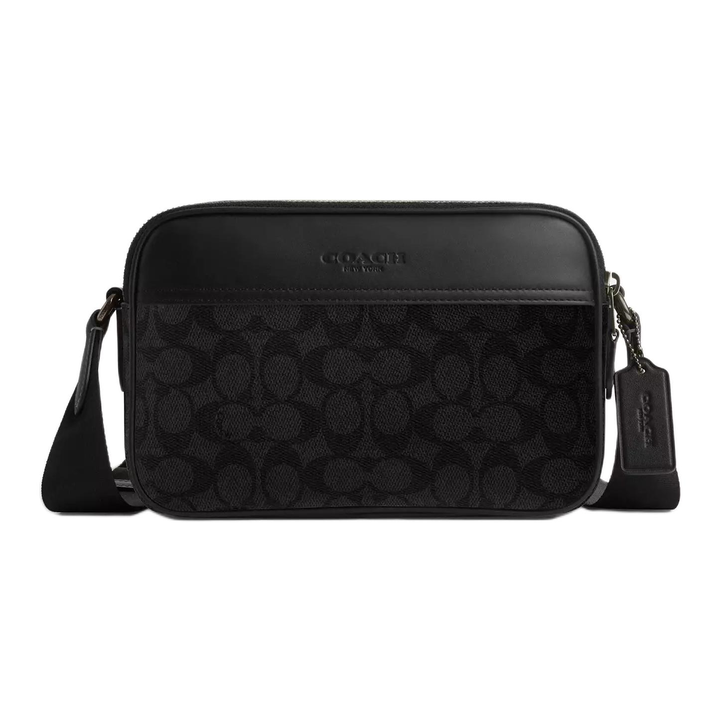 

COACH Искусственная кожа Грэм плечевая сумка через плечо среднего размера мужская черная с кожаными вставками