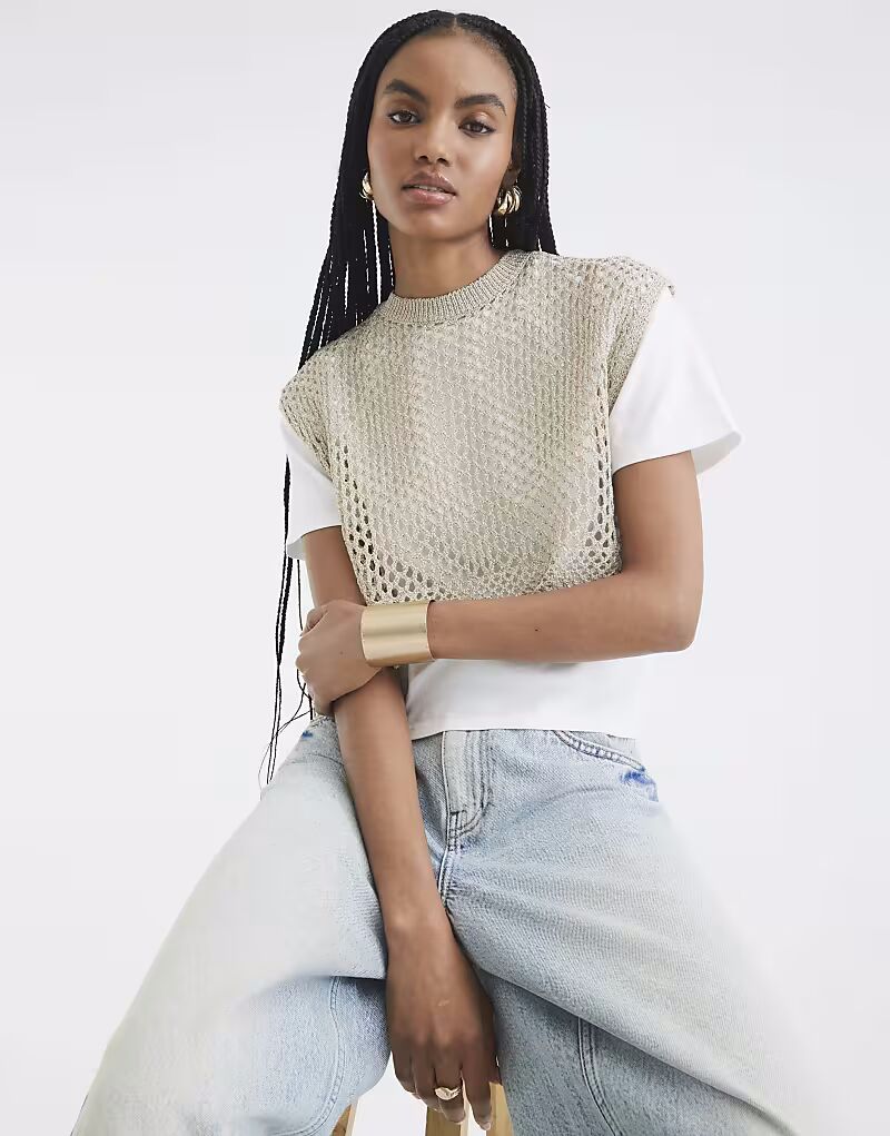 

Футболка River Island Crochet Overlay в золотом цвете