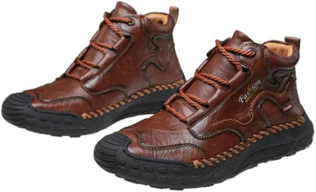 

Мужские кожаные треккинговые ботинки до щиколотки, ручная работа, стиль мокасин, для прогулок на природе, доступны в коричневом и черном цвете, резиновая подошва Generic