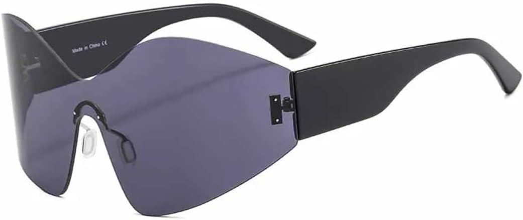 

Женские солнцезащитные очки без оправы, цельные, модные, в стиле киберпанк, роскошные, увеличенного размера, мужские, для активного отдыха, с защитой от ультрафиолета UV400 TVTBBVV, Black Gray