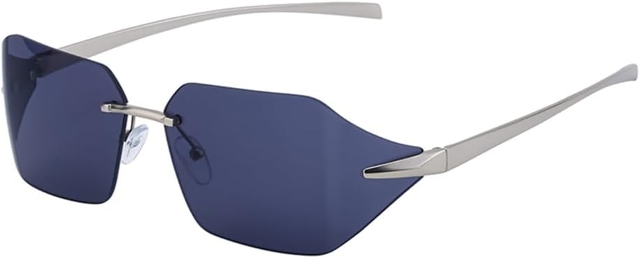 

Маленькие прямоугольные солнцезащитные очки без оправы для мужчин, винтажные солнцезащитные очки без оправы для панк-стиля, очки с защитой от УФ-излучения UV400 MTZJH, C3silvergray