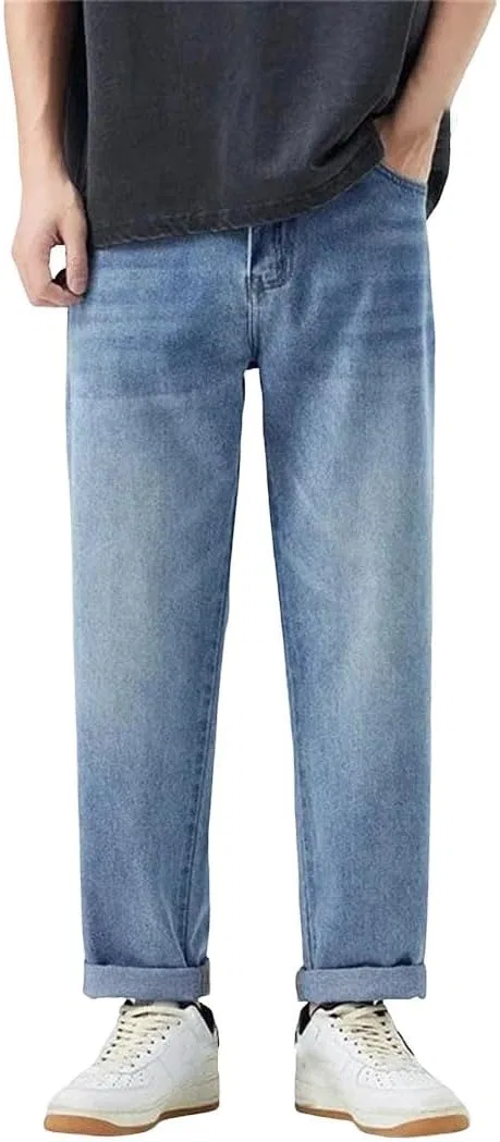 Джинсы свободные Mens Elastic Casual Jeans Cone Shaped Loose Fit Pants Wide Leg