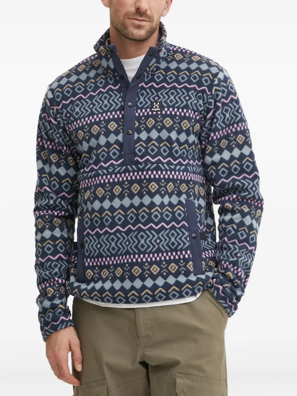 

Свитшот Mora с геометрическим узором и наполовину застёгивающейся планкой Haglöfs, синий