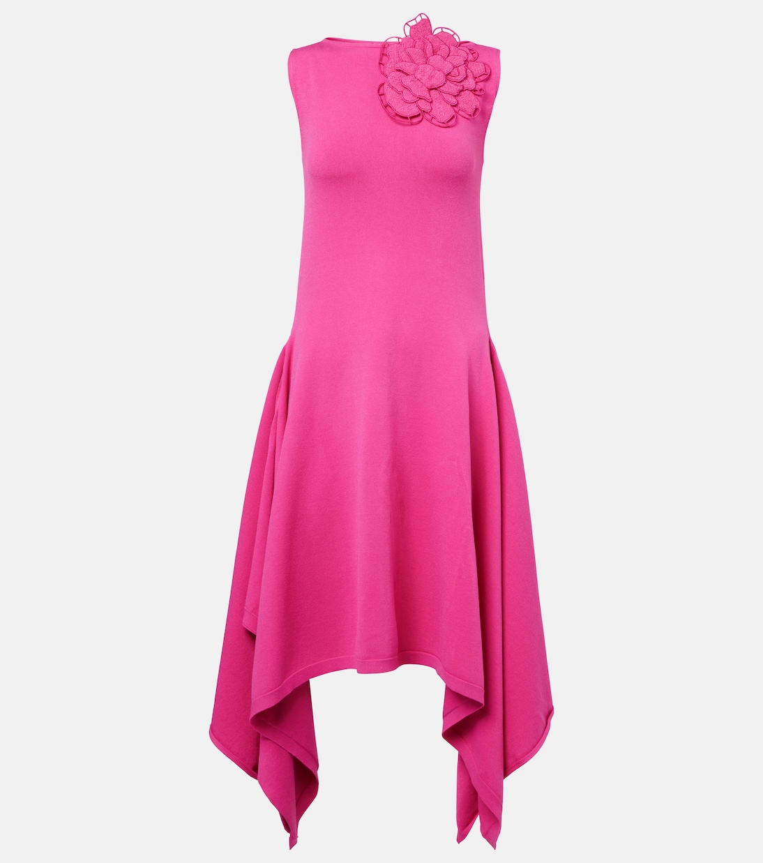 

Асимметричное коктейльное платье с цветочной аппликацией Oscar de la Renta, Bright Pink