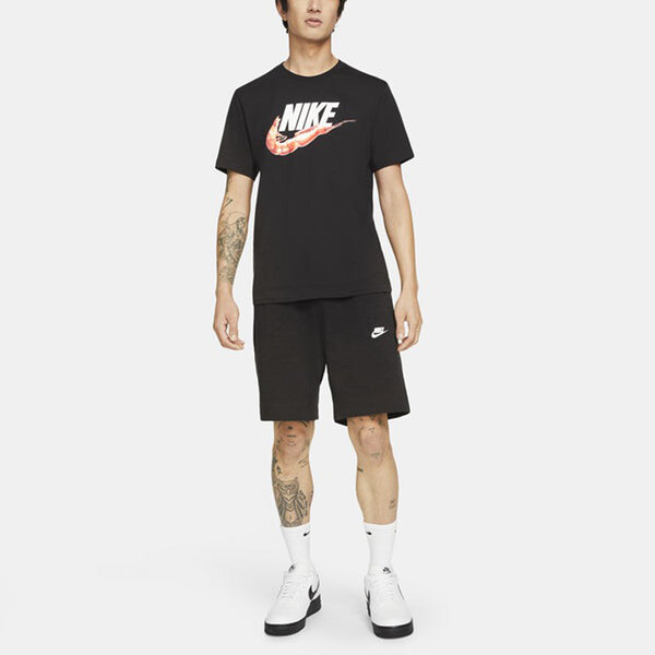 Футболка Men's Nike Nsw Tee 1 Food Shrimp Large Logo Printing Sports Short Sleeve Black T-Shirt, черный — фото 3