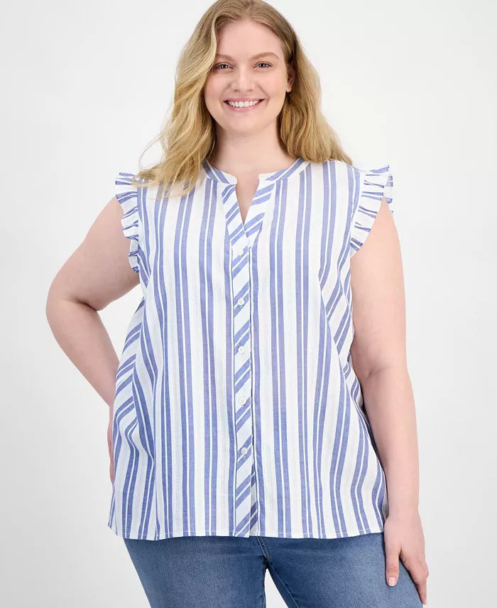 

Женская полосатая хлопковая блузка Plus Size Tommy Hilfiger, мультиколор