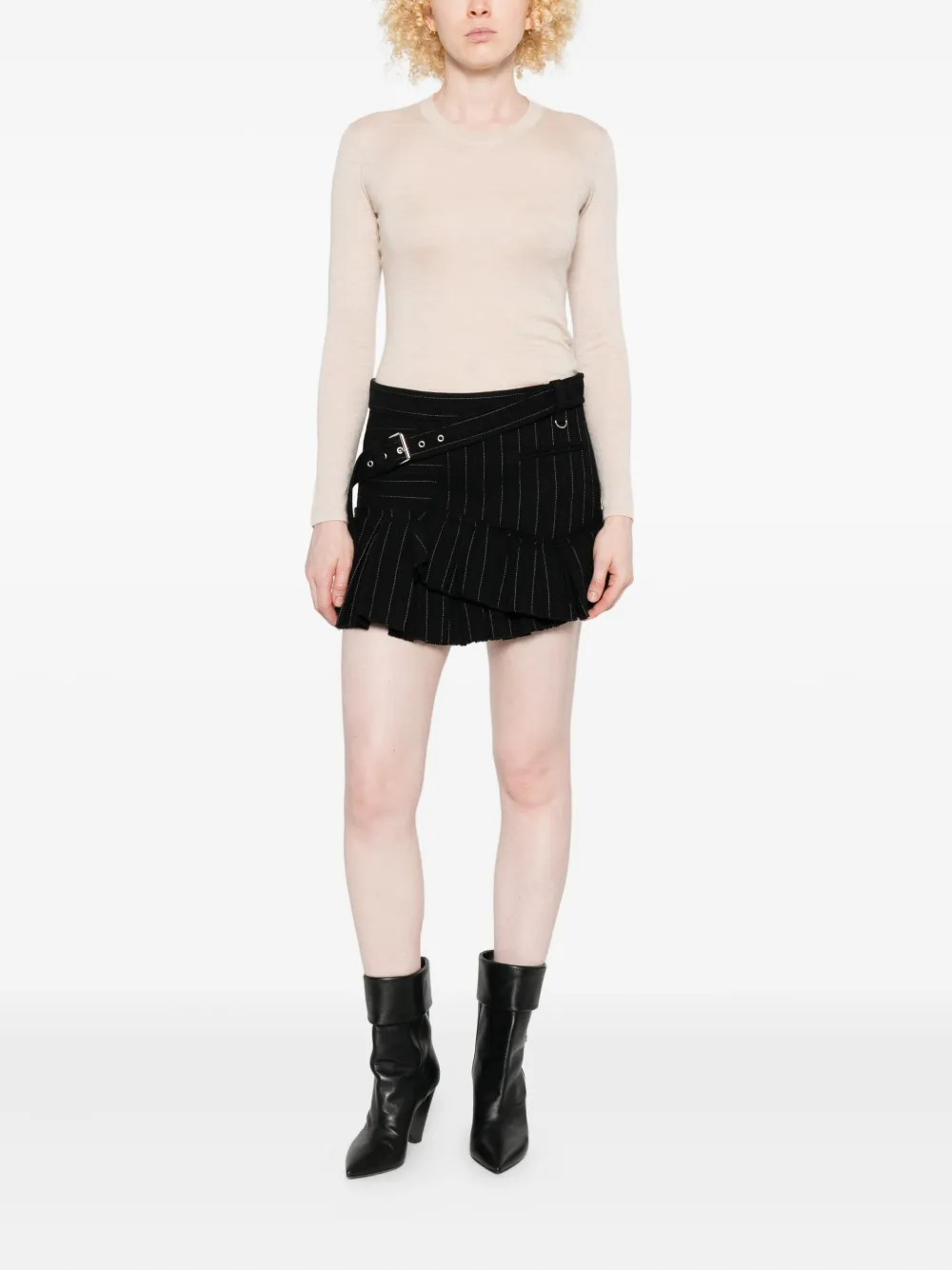 Юбка Maddy в тонкую полоску с оборками ISABEL MARANT, черный — фото 2