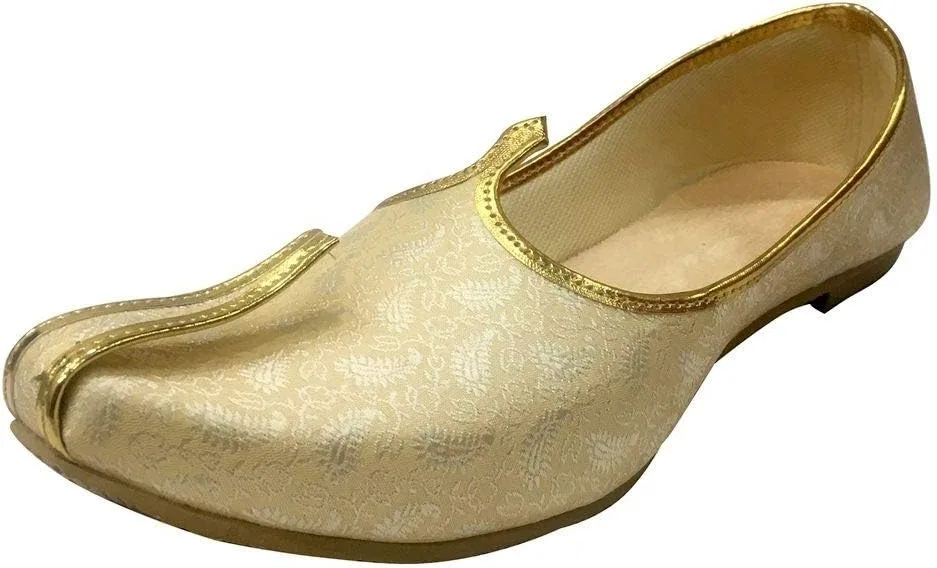 Туфли Sherwani Mens Handmade Achkan Shoes Etnic Mojri Khussa Juti Step n Style, Cream Gold