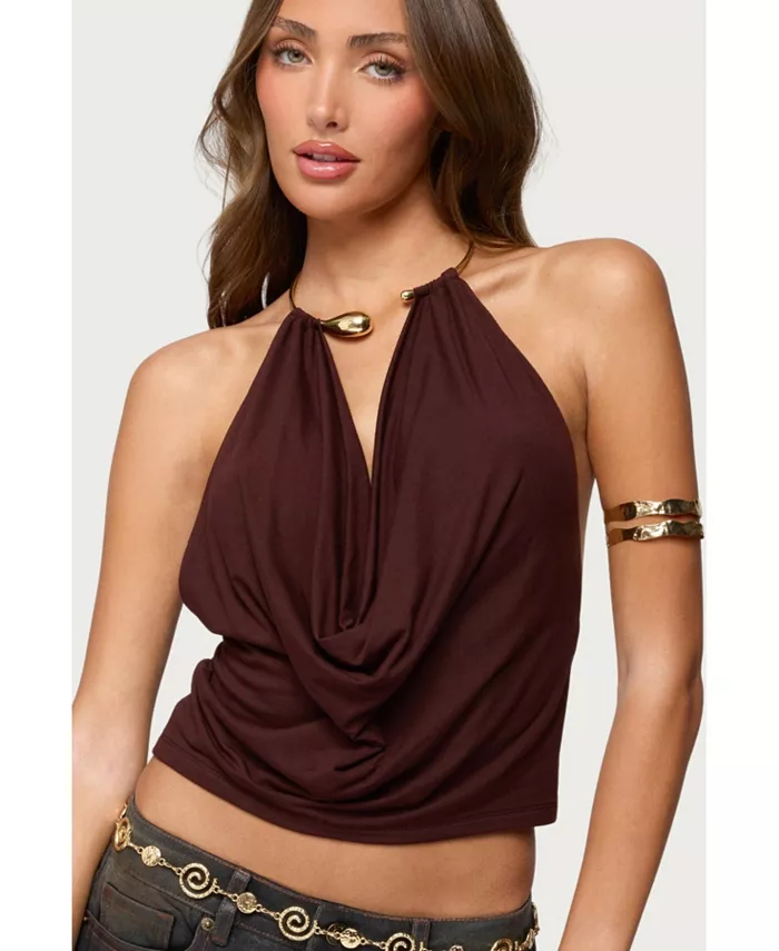 

Женский топ Mileva Cuff с глубоким капюшоном Edikted, коричневый