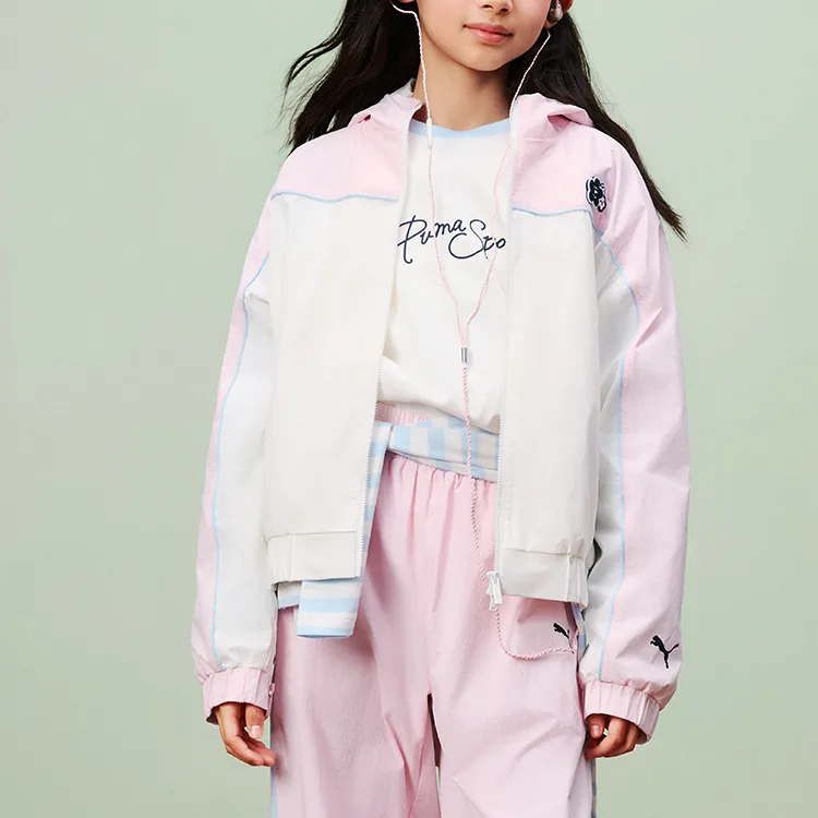 Детская куртка с капюшоном тонкая PUMA, розовый 60001 — фото 3