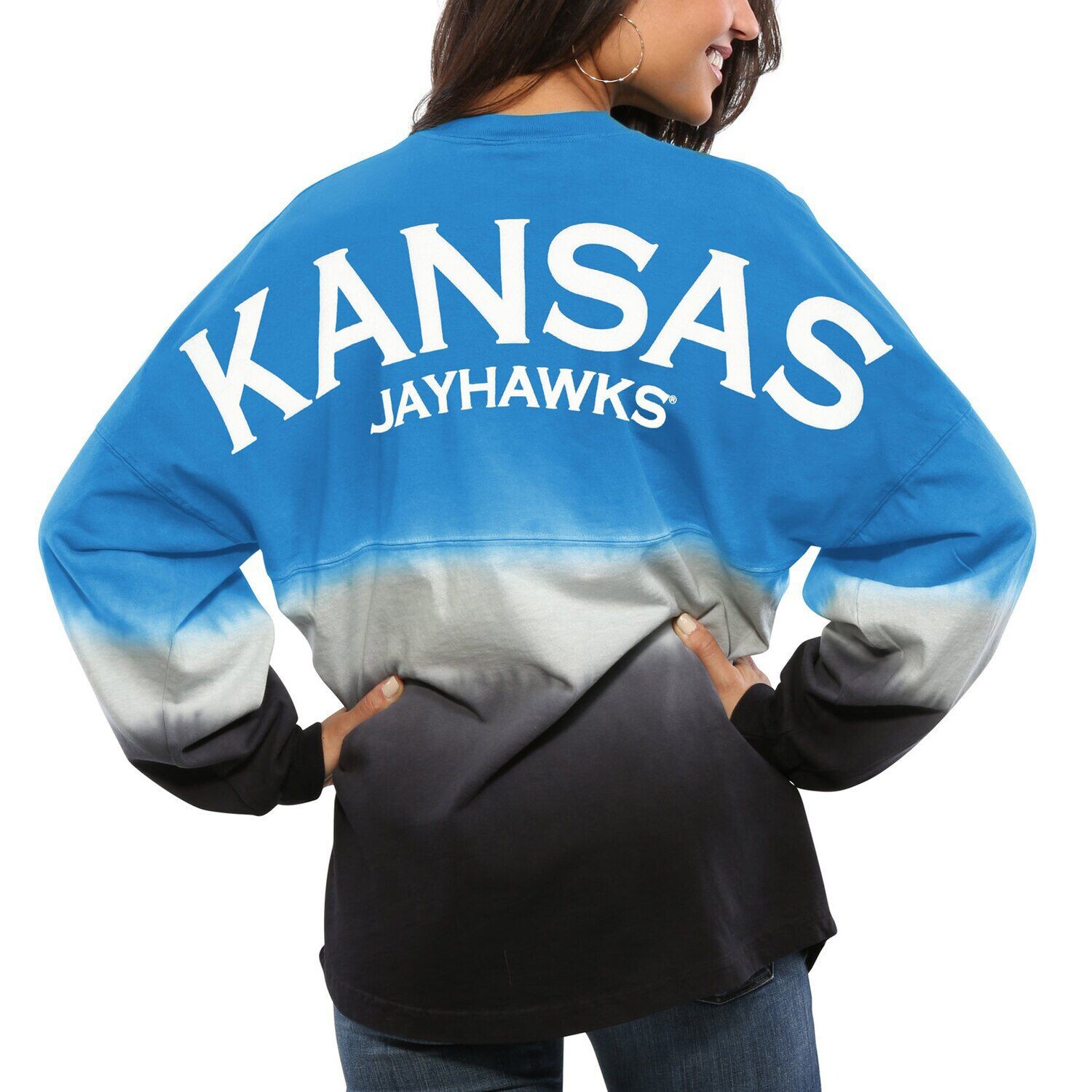 

Женский Джерси Royal Kansas Jayhawks с длинными рукавами и омбре, окрашенный погружением в духи