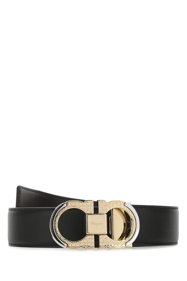 

Элегантный двусторонний ремень из телячьей кожи Salvatore Ferragamo, черно-серый