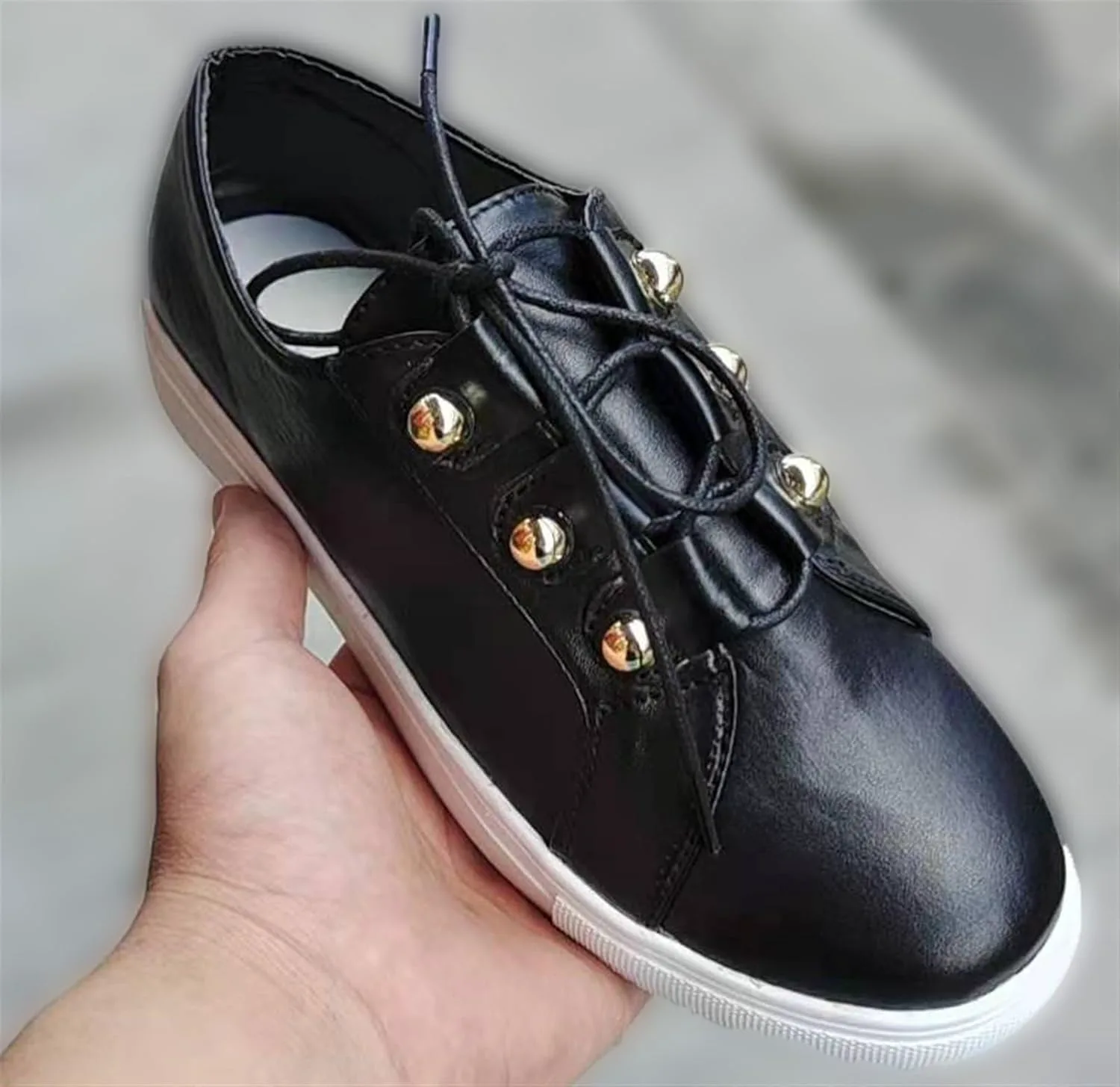 Женские кроссовки Gikleihwy на платформе, круглый носок, заклепки, золотистые — фото 3