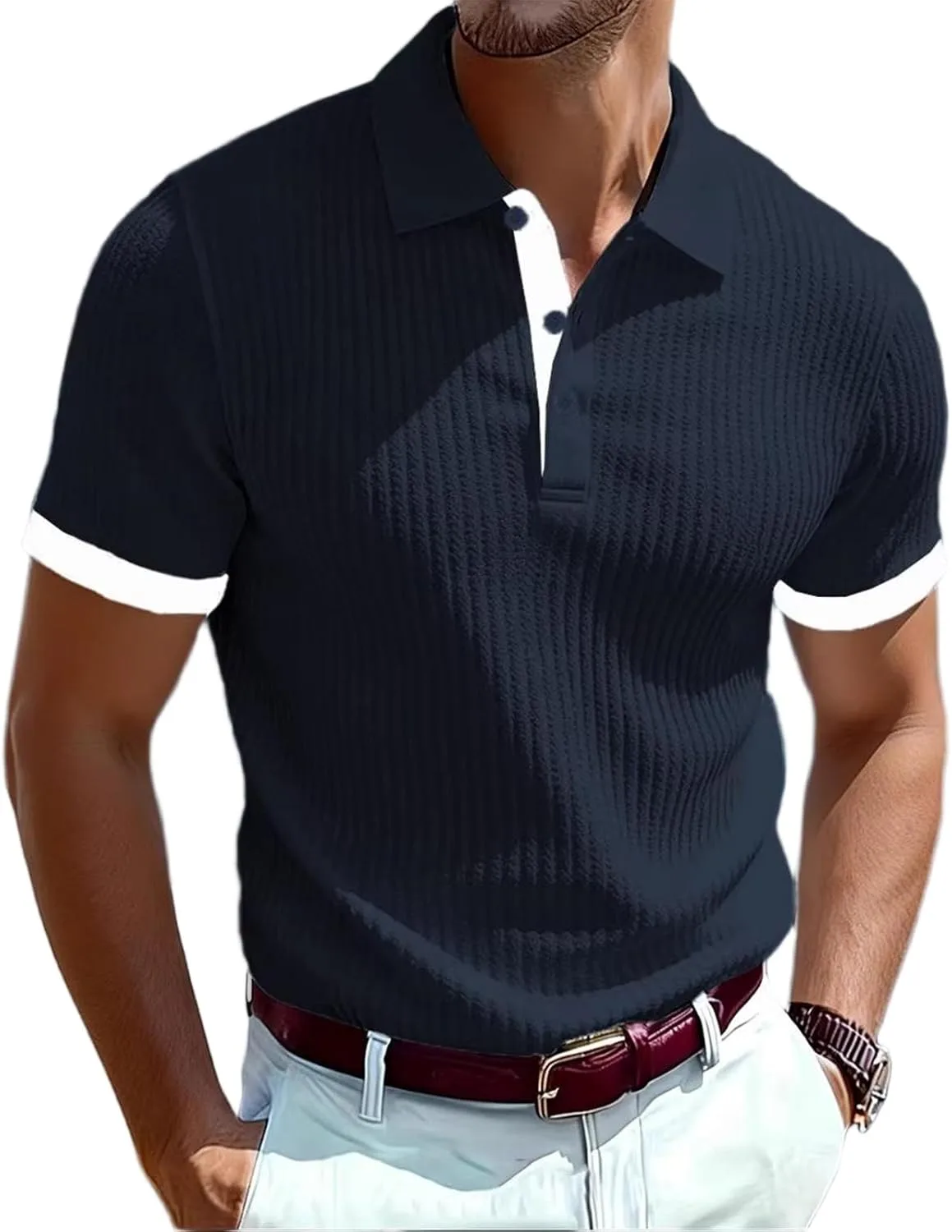 

Мужская поло с коротким рукавом Ribbed Breathable Button Down