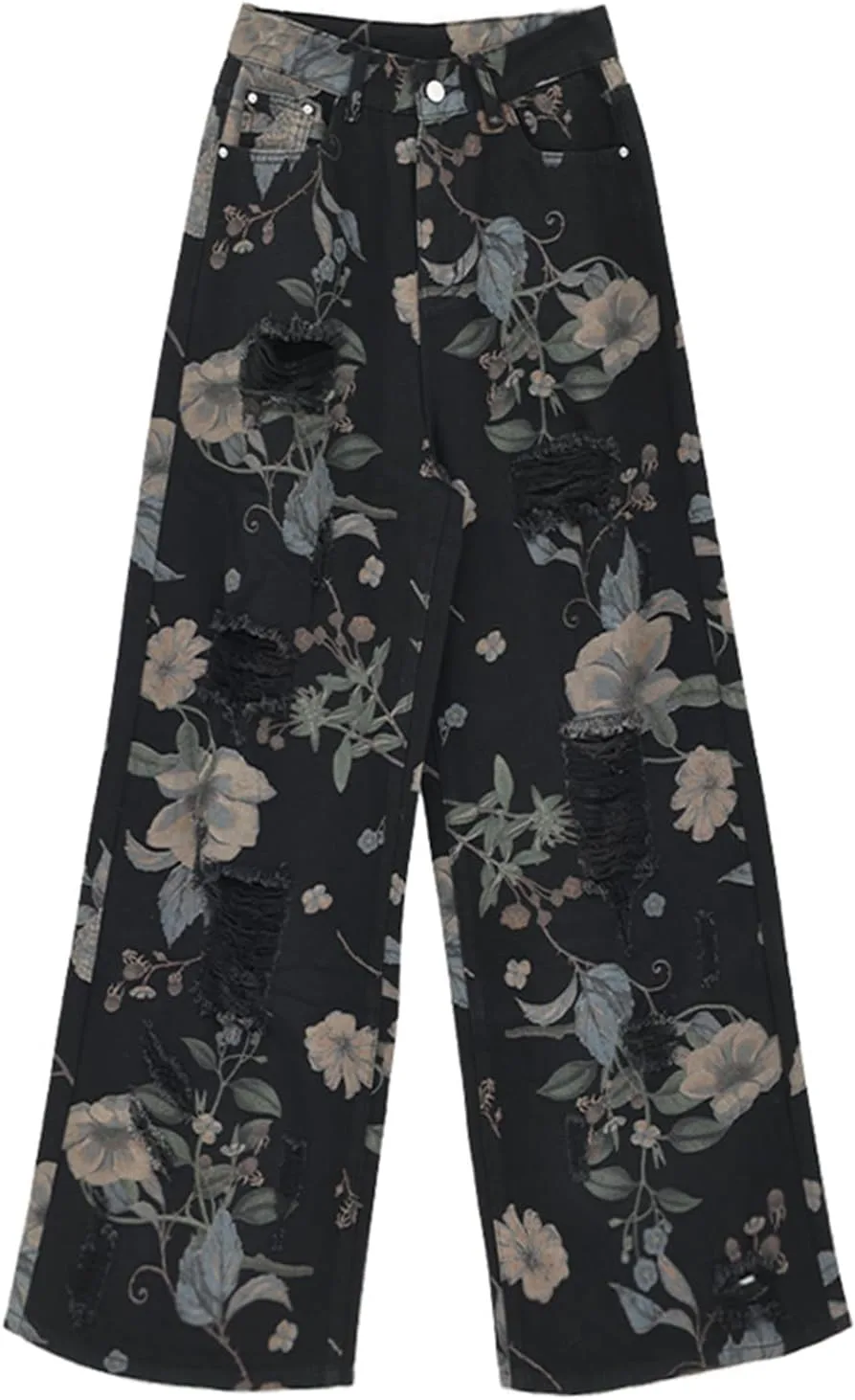 

Женские джинсы с цветочным принтом и потертостями, широкие, в стиле Y2K OWSHIFKSGEG