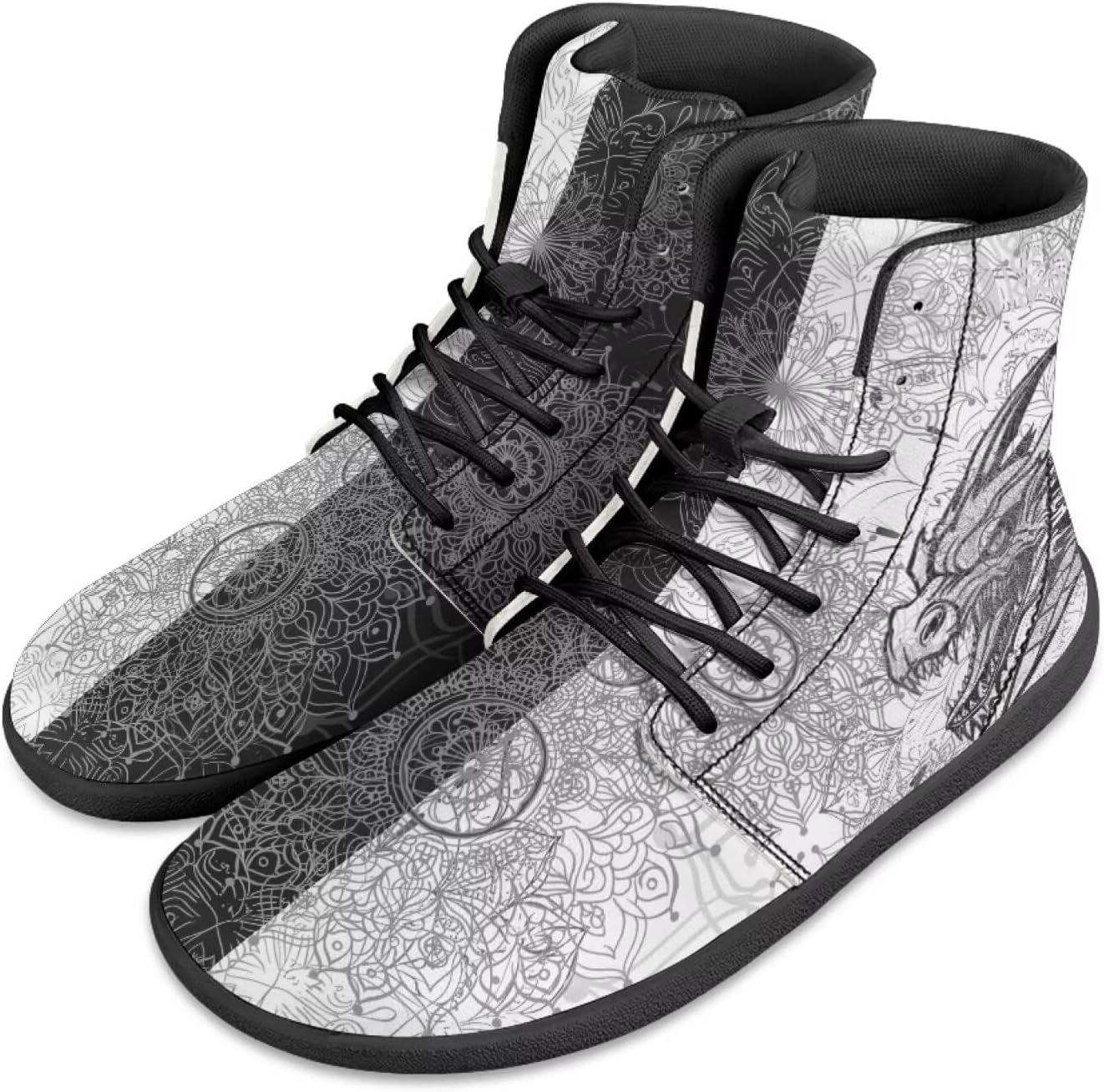 

Мужские кроссовки Barefoot Shoes с принтом Datura Animals: высокие, с широким носком, на шнуровке, с нескользящей подошвой, для тренировок и бега Xixirimido, Datura Dragon Pattern