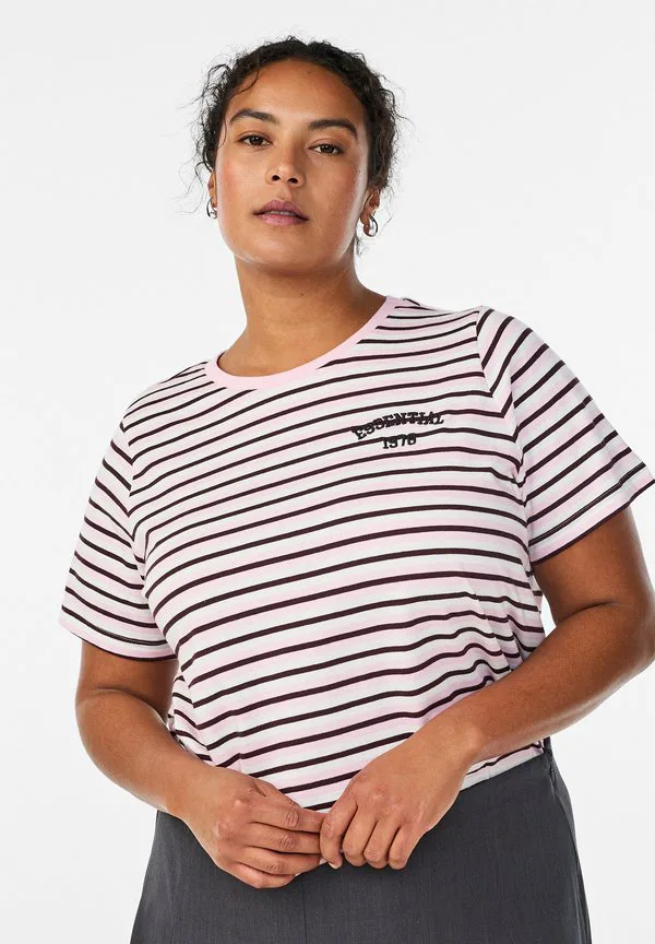 

Футболка с принтом "mit streifen" Zizzi, Pink Stripe, Розовый, Футболка с принтом "mit streifen" Zizzi, Pink Stripe