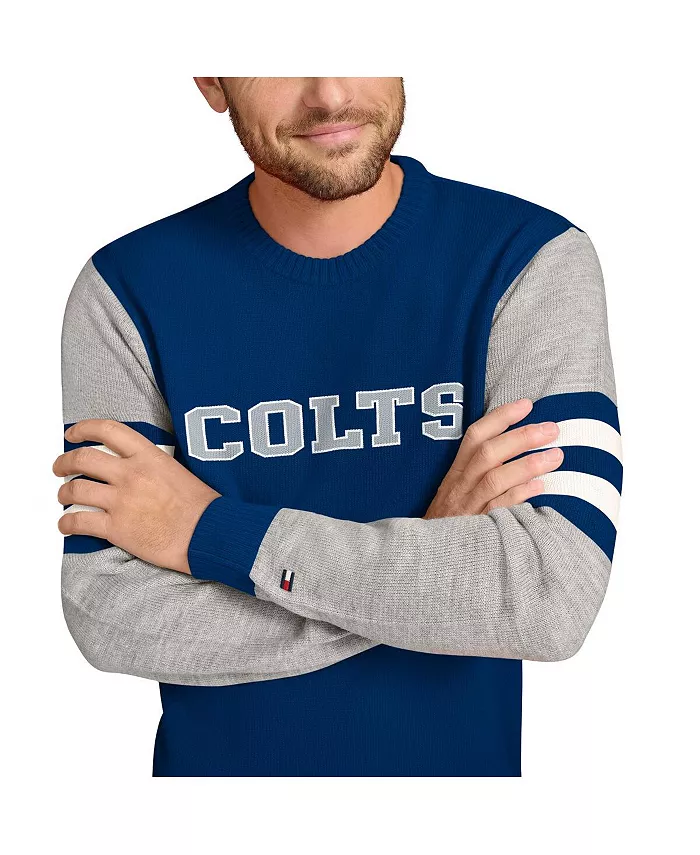 Мужской акриловый свитшот с круглым вырезом Indianapolis Colts в цветах Royal/Heather Gray Tommy Hilfiger — фото 3