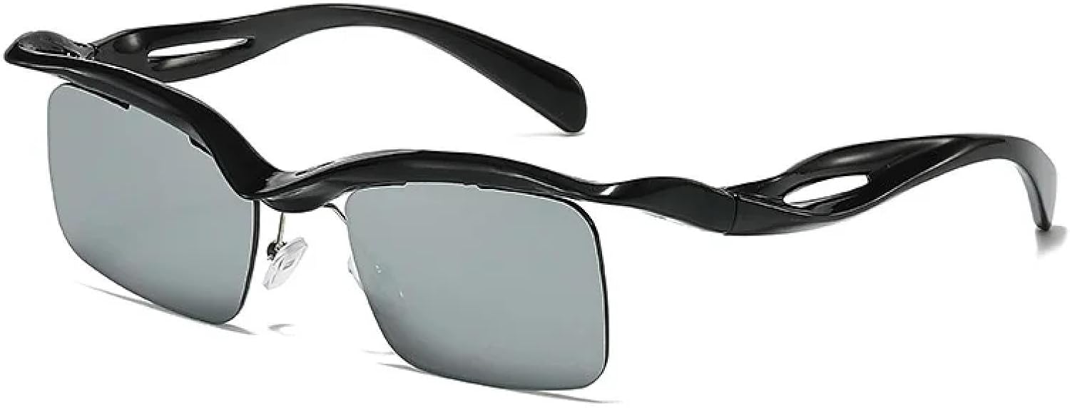 

Уникальные солнцезащитные очки без оправы для женщин и мужчин в стиле ретро с прозрачными линзами цвета океана и защитой от УФ-излучения UV400 в стиле панк UATXTAU, Black-silver