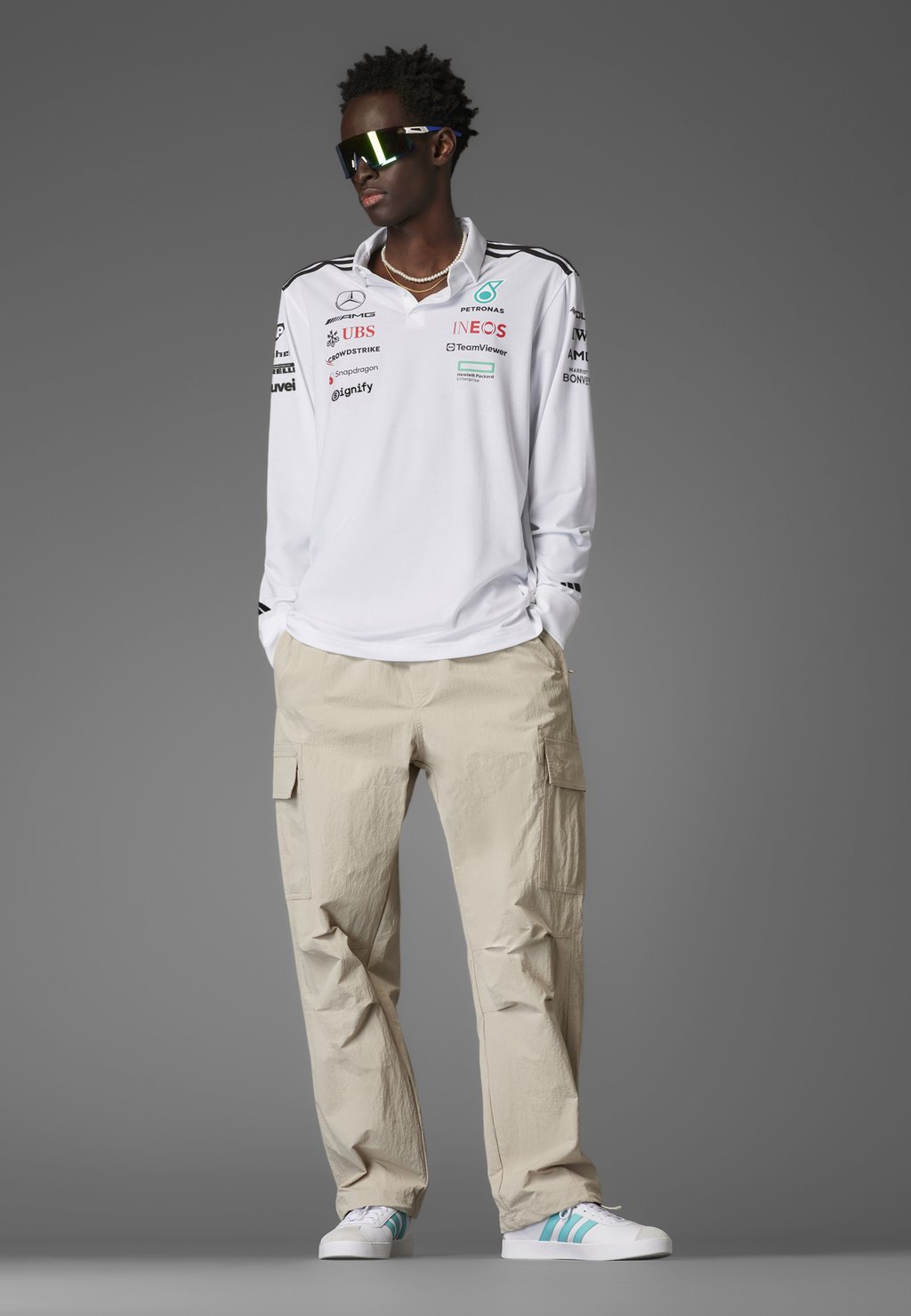 Рубашка поло MERCEDES - AMG PETRONAS FORMULA ONE TEAM LONG SLEEVE MEN - Long sleeved top Adidas Originals, белый — фото 2