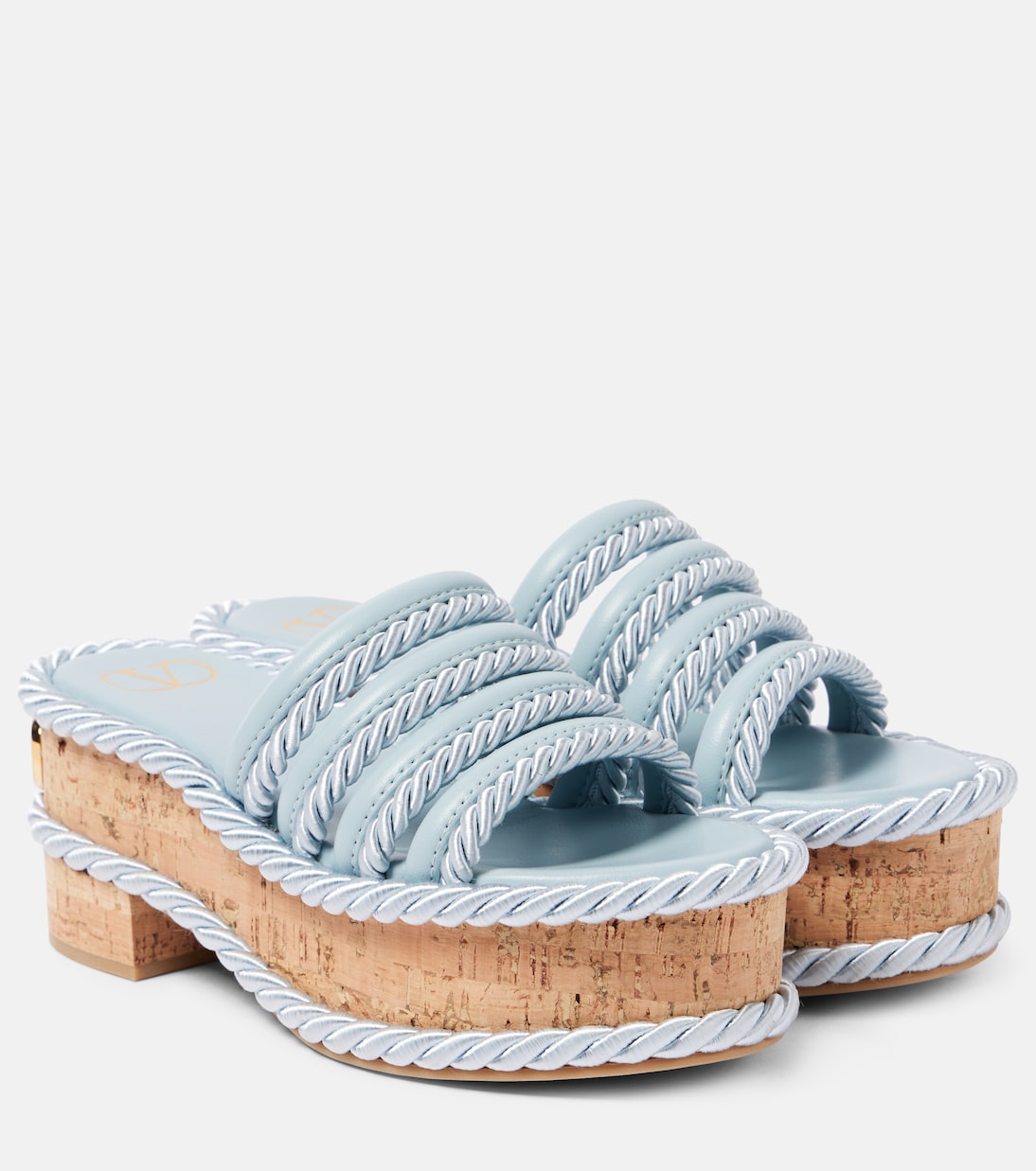 Кожаные мюли на платформе VLogo Summerblocks Valentino Garavani, Blu Porcellana