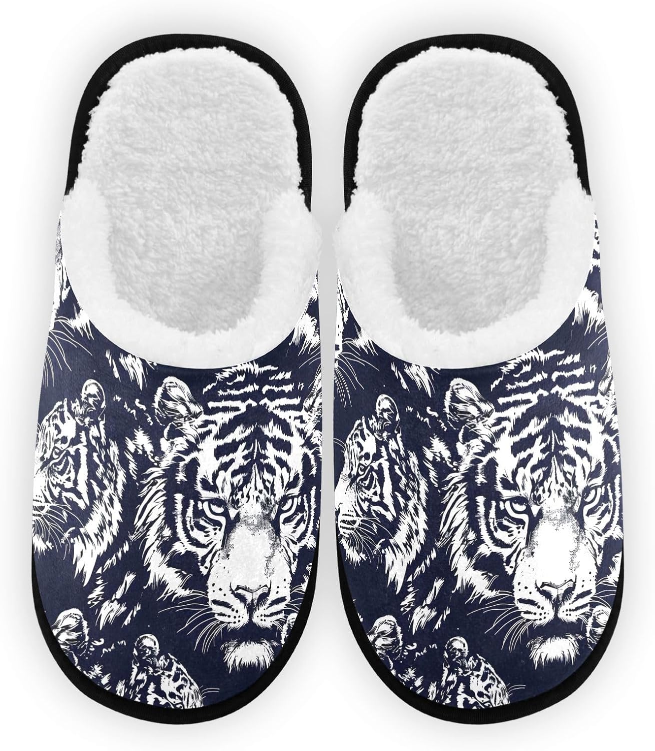 

Плюшевые тапочки FENOCHE с портретом белого тигра для женщин и мужчин, теплые, удобные, для путешествий и СПА, нескользящие домашние тапочки