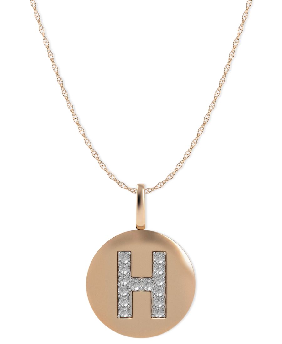 

Колье из розового золота 14 карат, подвеска в виде диска в форме буквы H с бриллиантовой отделкой Macy's, No Color