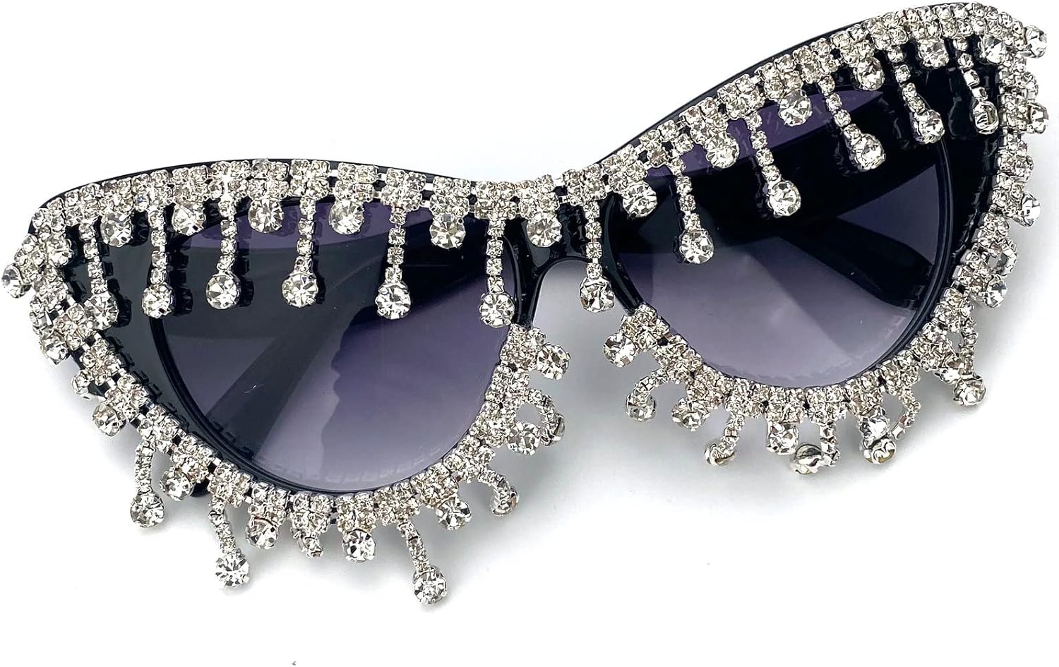 

Винтажные солнцезащитные очки «кошачий глаз» с кисточками и стразами, женские солнцезащитные очки с хрустальными кисточками, уникальные блестящие очки с бриллиантами mincl, Black