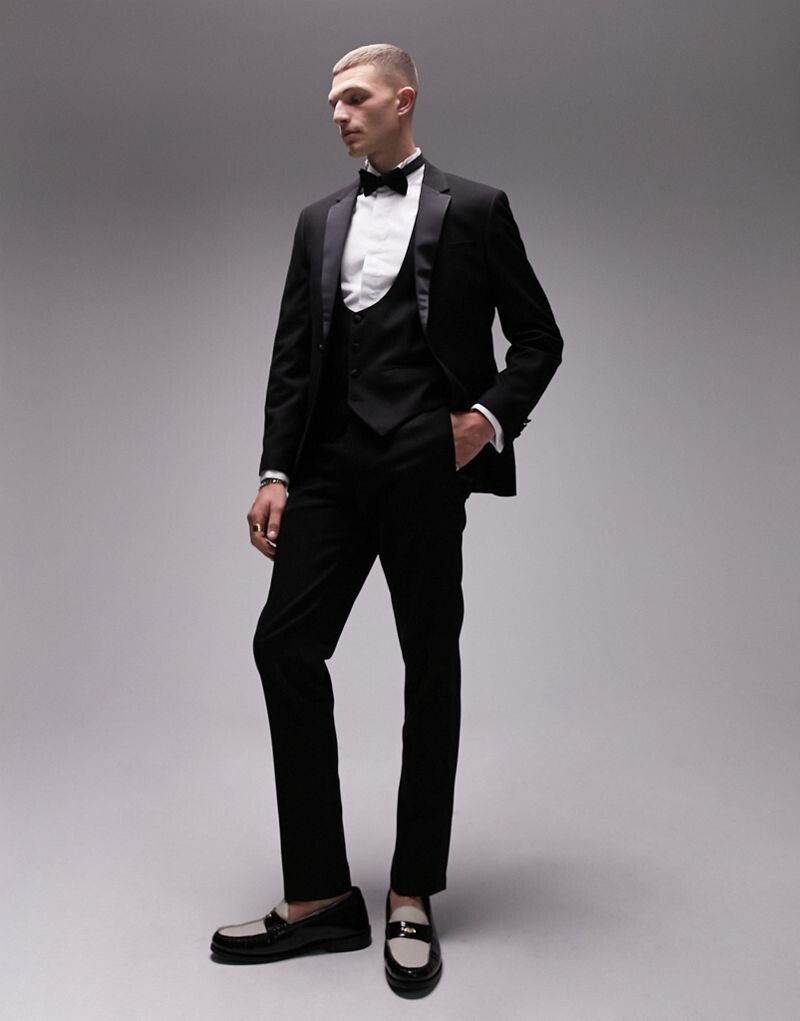 

Черные узкие брюки-смокинг Topman
