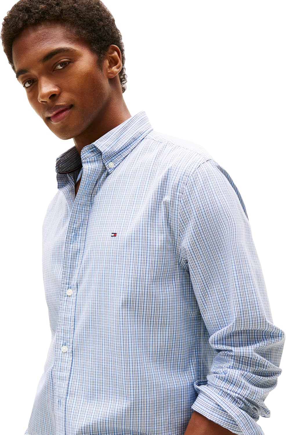 Мужские рубашки Tommy Hilfiger Poplin с длинным рукавом, классического кроя, застегивающиеся на пуговицы, также доступны в размерах для больших и высоких размеров., Breezy Blue / Multi Check — фото 2