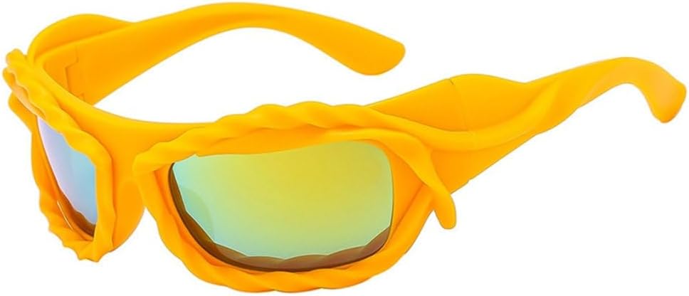 

Уникальные солнцезащитные очки в стиле хип-хоп для женщин и мужчин, спортивные солнцезащитные очки с витой формой, женские праздничные очки, серебристые ретро-очки MTZJH, Yellow Yellow