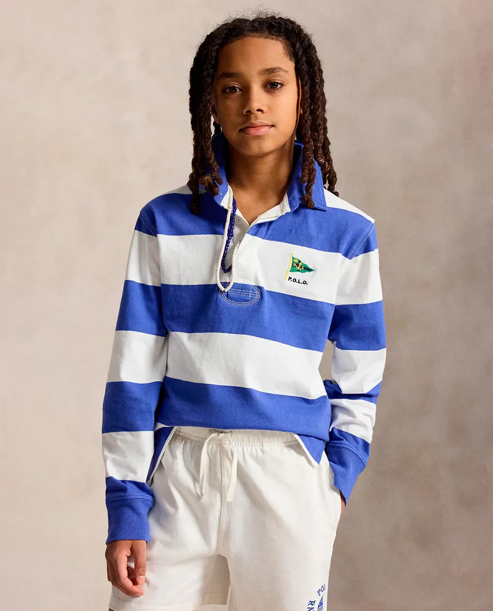 Детская регбийная футболка из хлопка Polo Ralph Lauren, синий/белый