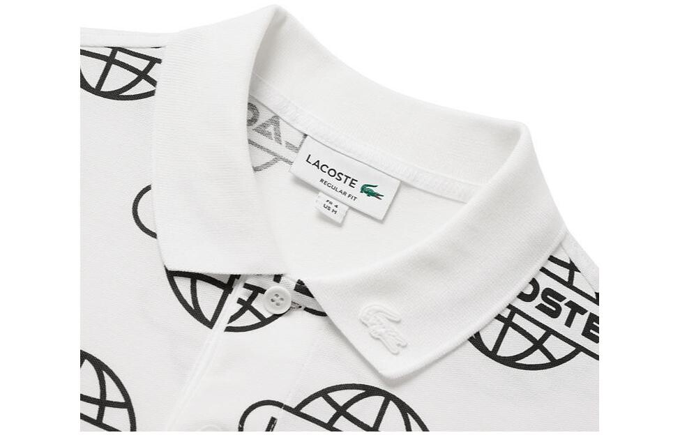 Рубашка поло мужская белая/черная с принтом Lacoste, черный — фото 2