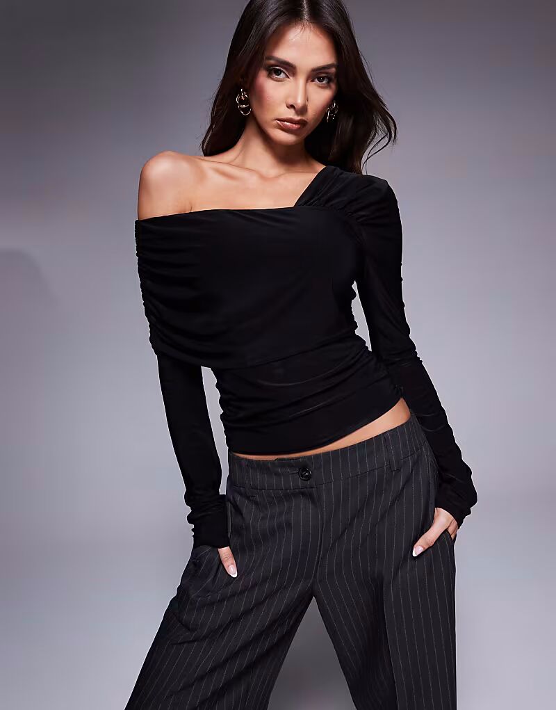 

Fashionkilla двойной облегающий топ с завязками на одно плечо черного цвета