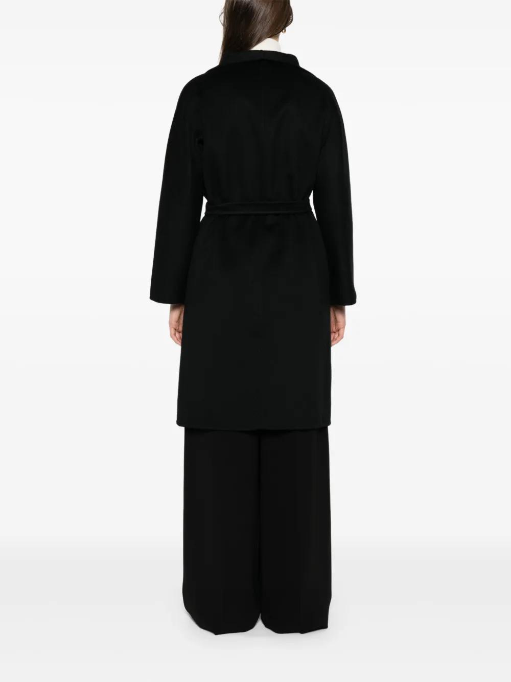 Кашемировое пальто с запахом и поясом MAX MARA, черный — фото 4