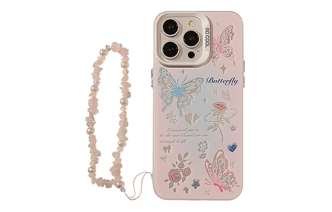 

US8ACC чехол для телефона, Hollow rose butterfly + pearl pink stone rope phone case