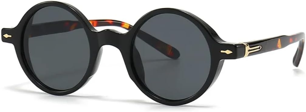 

Винтажные круглые солнцезащитные очки с заклепками для женщин и мужчин, роскошные панк-очки в маленькой оправе, модные очки для вождения (черный леопардовый принт) TVTBBVV, Black Leopard Black