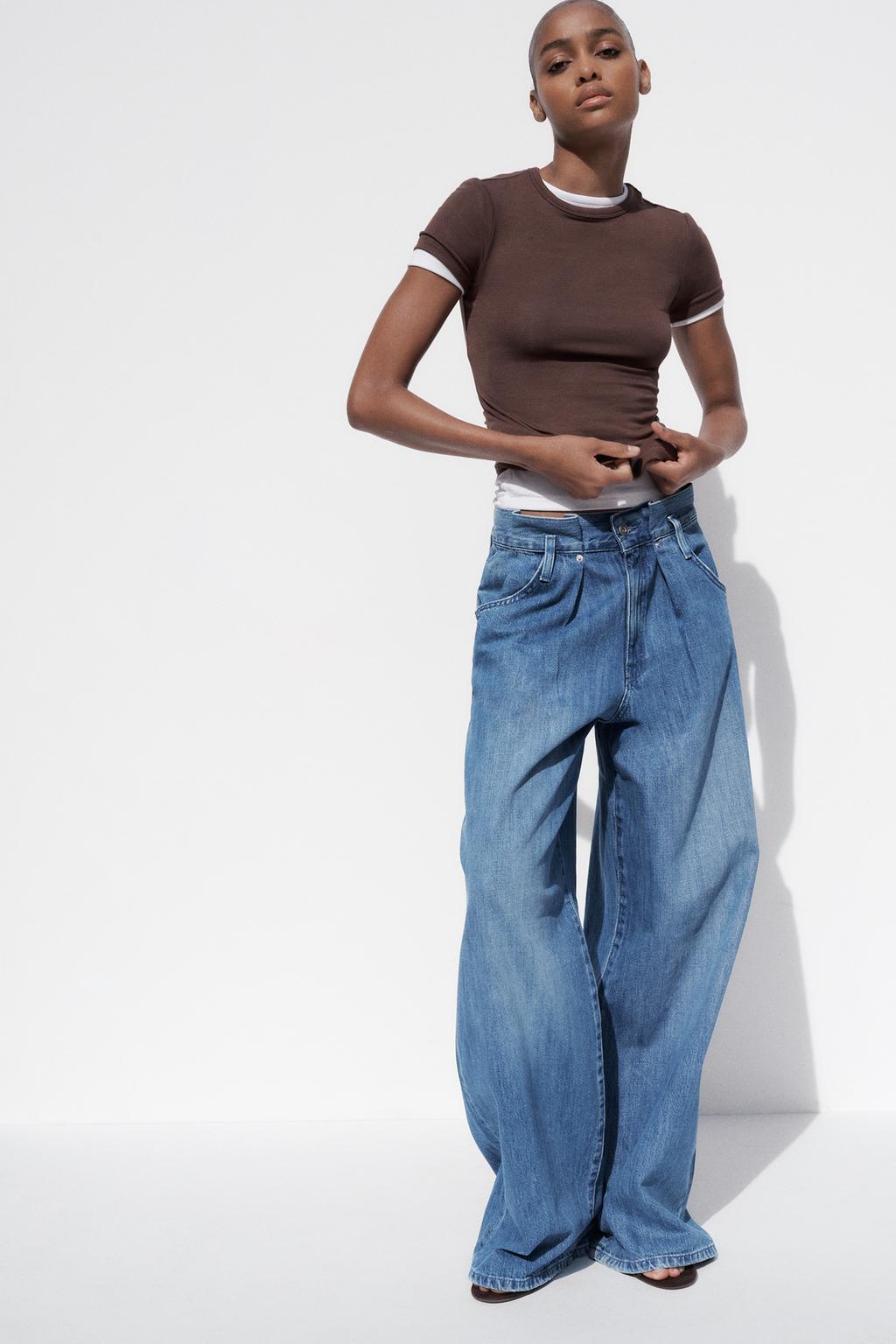 

Футболка из вискозы с коротким рукавом ZARA, коричневый