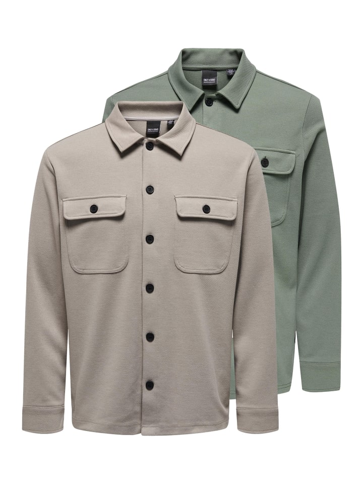 

ONLY & SONS Рубашка-куртка / рубашка-куртка Newkodyl светло-зеленого / светло-серого цвета