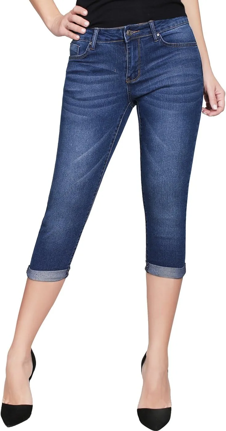 

2LUV Женские обтягивающие джинсы капри с пятью карманами и потертостями