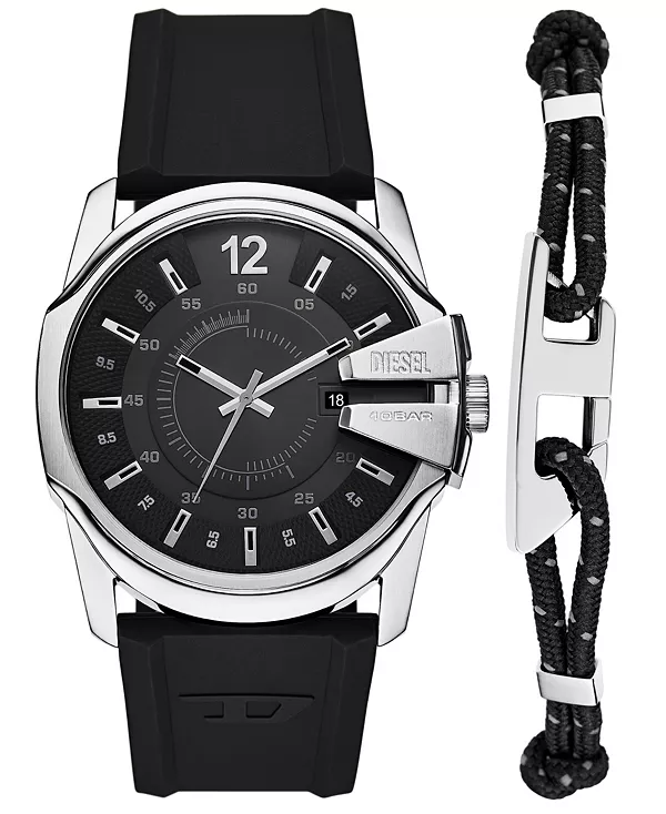 

Подарочный набор мужских кварцевых часов Master Chief с тремя стрелками и датой, черный силиконовый, 43 мм Diesel, black