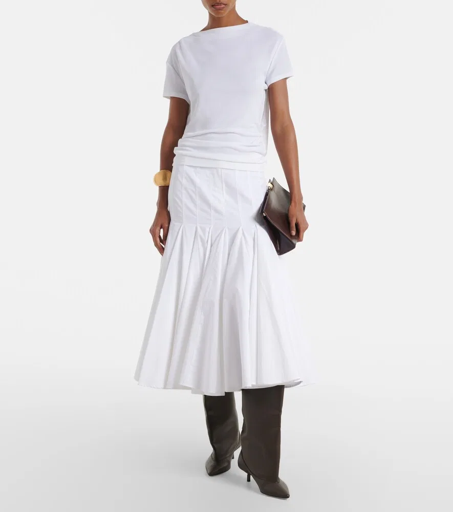 Миди-юбка из хлопкового поплина цвета агавы Jacquemus, белый — фото 2