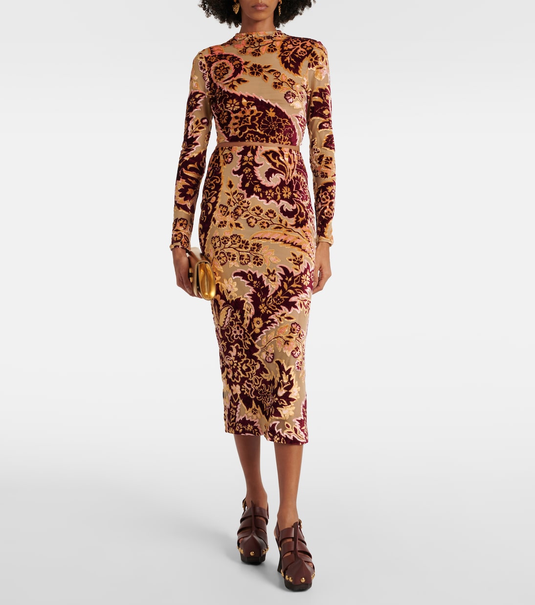 Укороченный топ из тюля с узором пейсли и жаккардового бархата Etro, Multicolour On Beige Base — фото 2