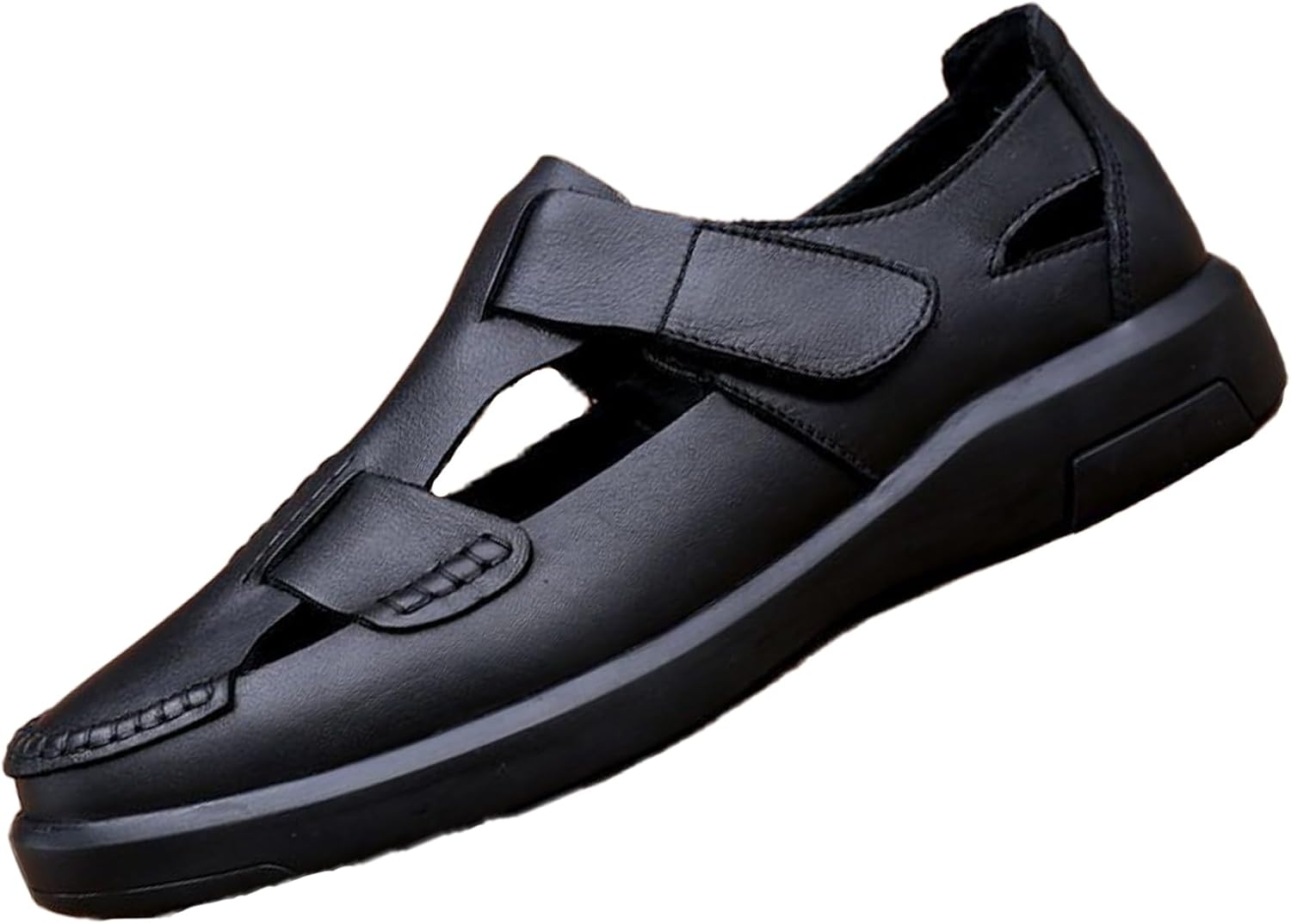 

Мужские кожаные сандалии с закрытым носком, регулируемые, водонепроницаемые для активного отдыха, спортивные сандалии, летние с мягкой подошвой для ходьбы и пляжа Amazideal, черный