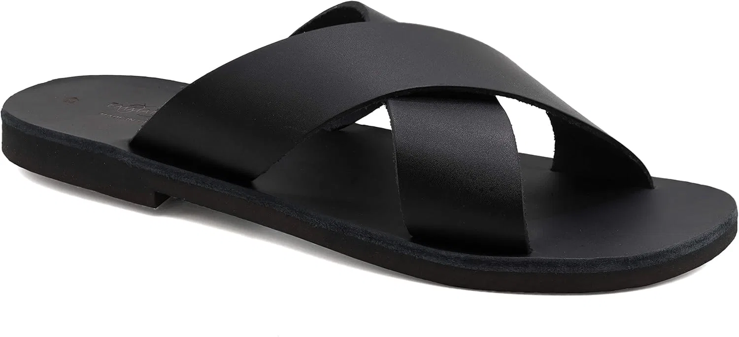 Сандалии из натуральной кожи с перекрестными ремешками, Emmanuela, Black EMMANUELA handcrafted for you