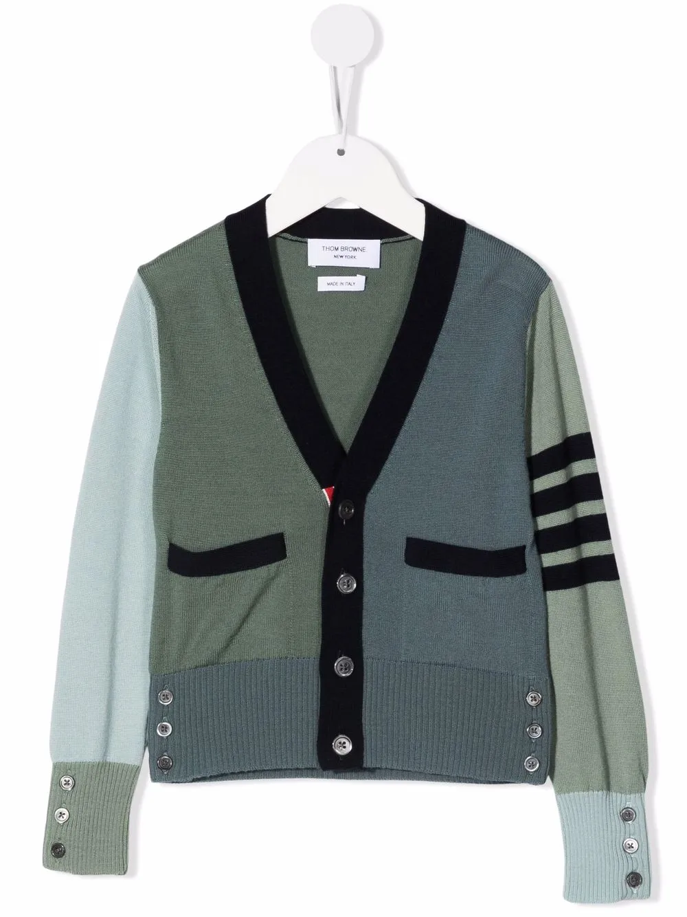 

Шерстяной кардиган в стиле колор-блок Thom Browne Kids, зеленый