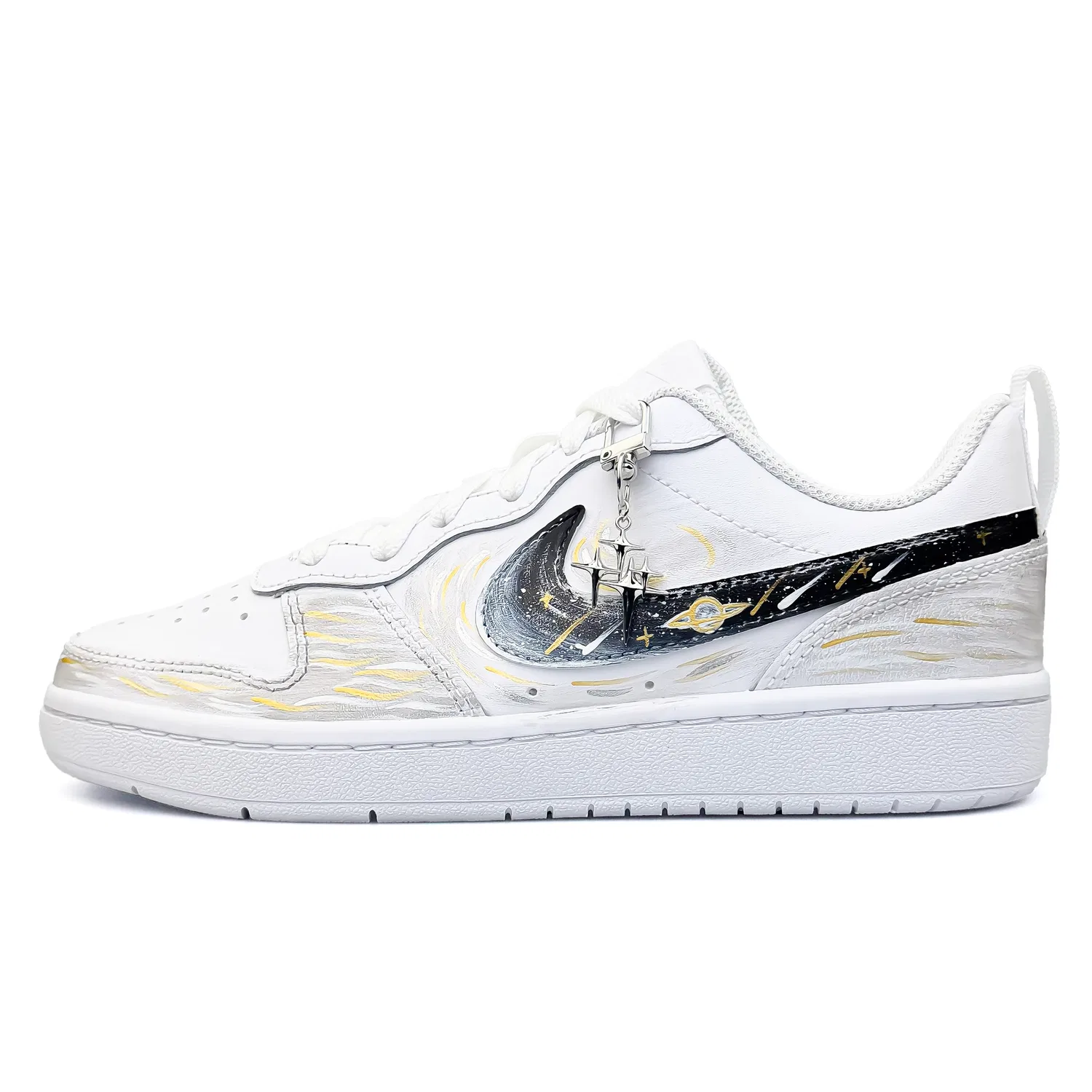 Кроссовки кеды Nike Court Borough Starry Love Confession для детей, черно-бело-золотые