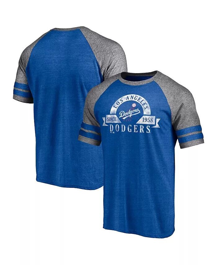 

Мужская футболка Heather Royal Los Angeles Dodgers Utility с двумя полосками реглан Tri-Blend Fanatics