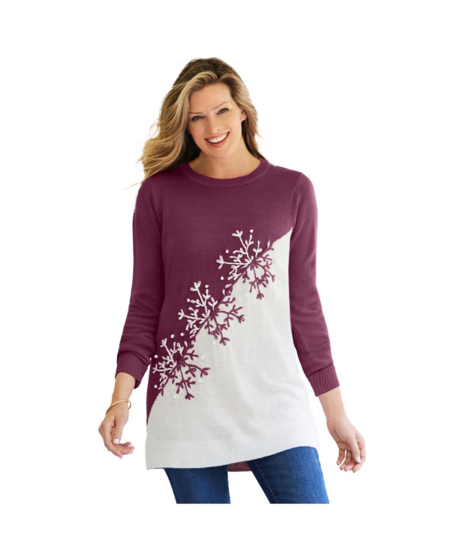 

Женский жаккардовый свитер Within Holiday Snowflake Woman Within, Deep claret snowflake embroidery