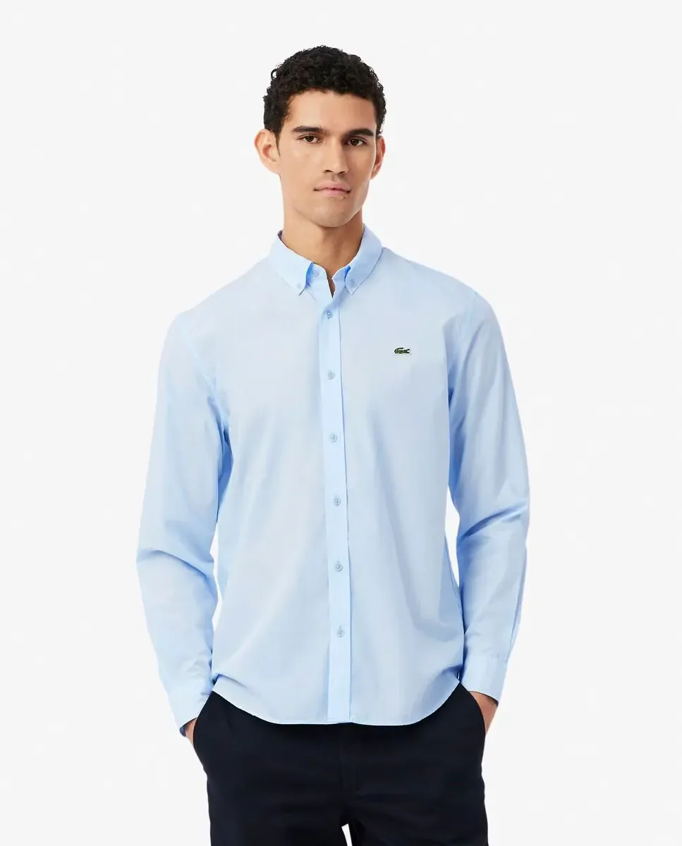 Мужская рубашка прямого кроя из эластичного поплина с длинным рукавом Lacoste, светло-голубой